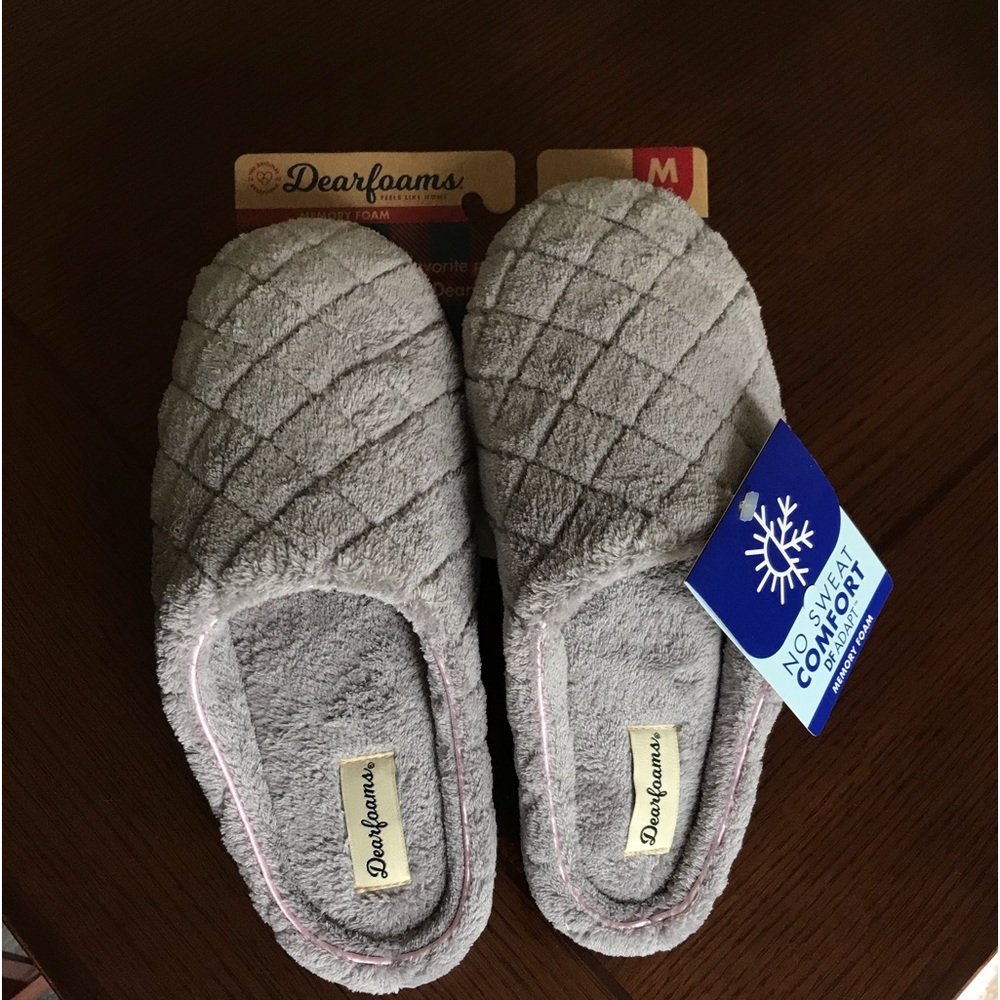 Women's Dearfoams Leslie Quilted Terry Clog Slippers Medium Gray Size M 7-8